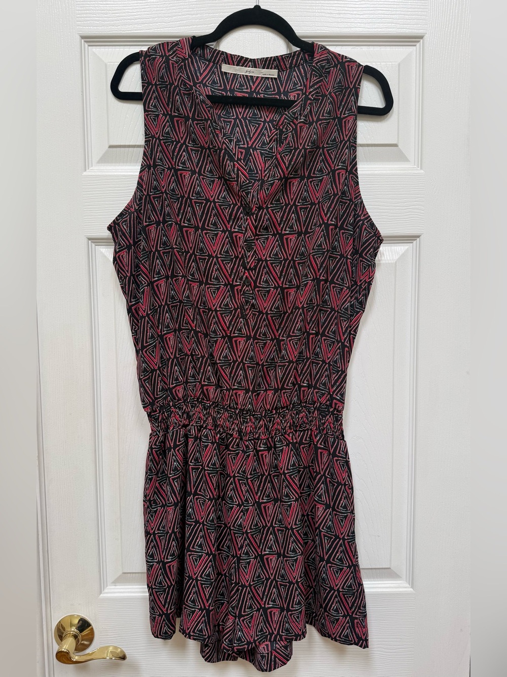 Gibson Sleeveless Geometric Pink and Black Romper with pockets Sz XL